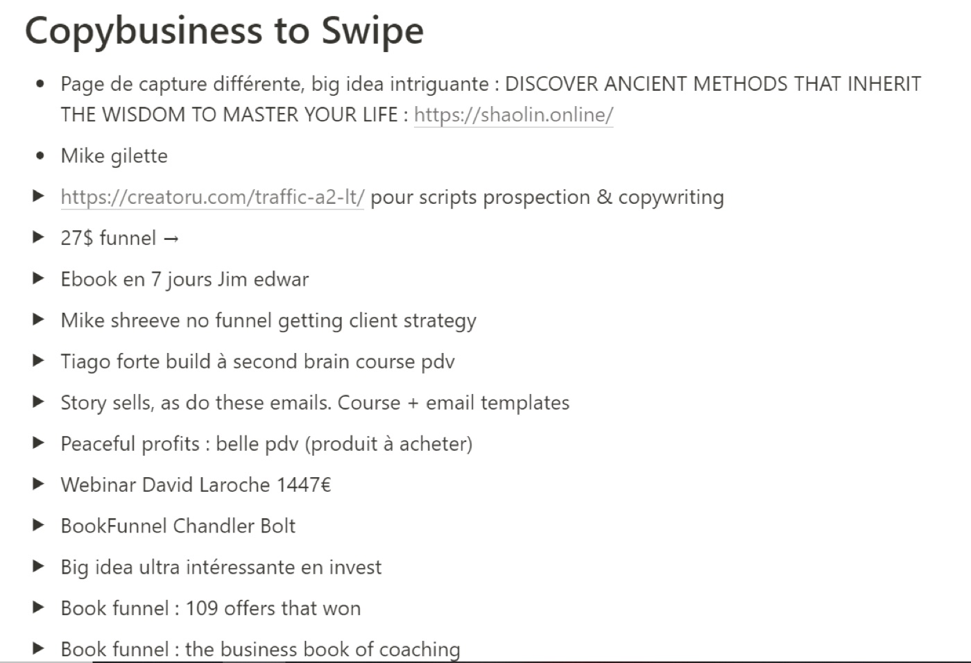Mon swipe file sur Notion